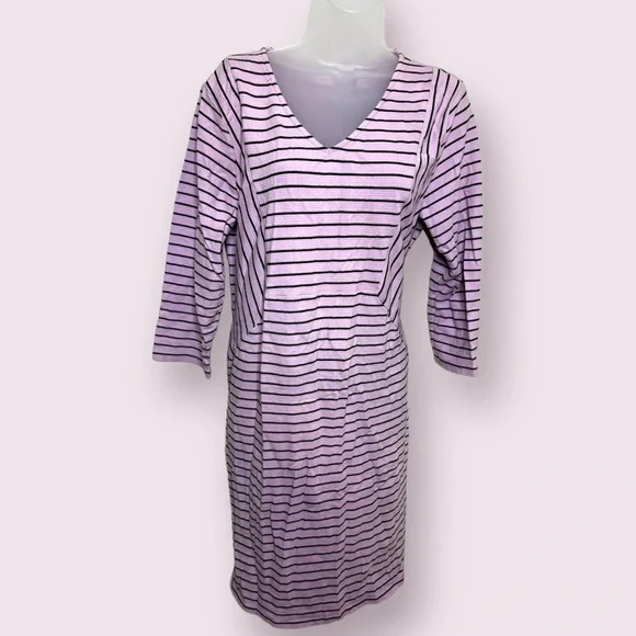 Croft & Barrow Pink Black Striped Long Sleeve Knit Dress Size L - Picture 3 of 7